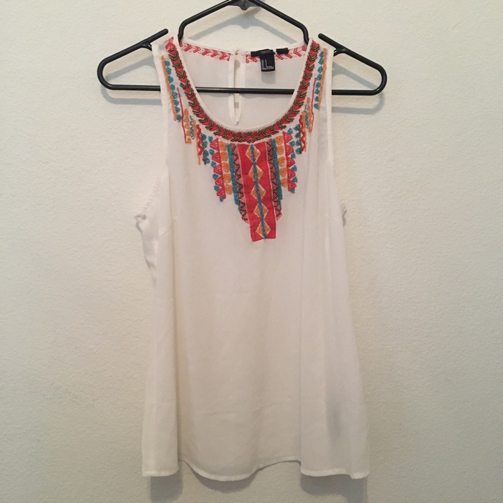White Beaded Tank Top